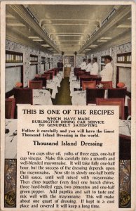 Thousand Island Dressing Recipe Burlington Dining Car Service Postcard PC539