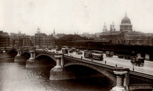 C. 1910-20 RPPC Bridge Trolleys Buggies Blackfriars, London Postcard P177