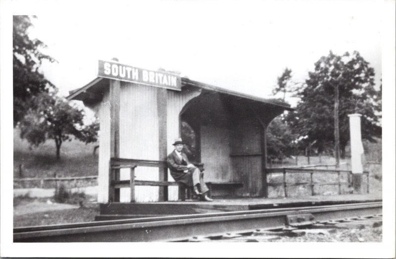 Vtg South Britain Connecticut CT Train Plaform Shelter Railroad RPPC Postcard