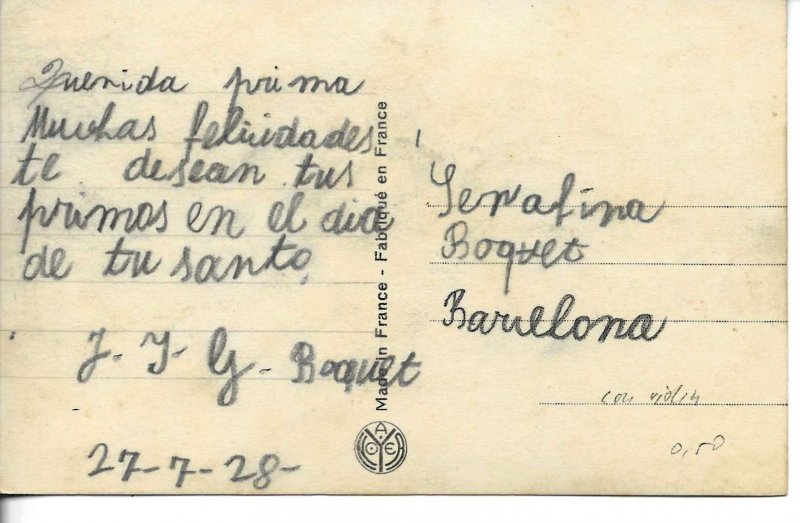 Lady playing the violin Old vintage French postcard