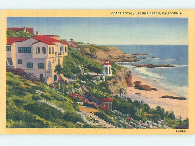 Linen BEACH SCENE Laguna Beach - Near Irvine & Anaheim California CA G6223