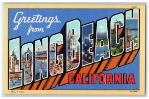 c1940 Greetings From Long Beach California Banner Large Letter Vintage Postcard 