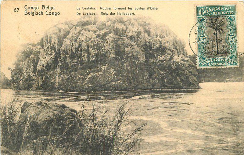 1921 Belgian Congo River scene Postal Card With added Postage Colonial Africa