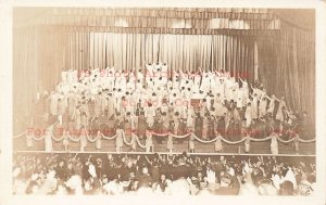 Unknown Location, RPPC, Theatre Production on Stage with People Saluting