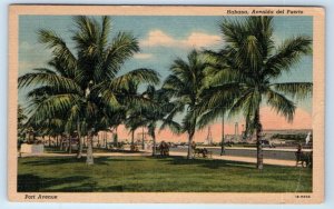 Port Avenue HAVANA Cuba Linen Postcard