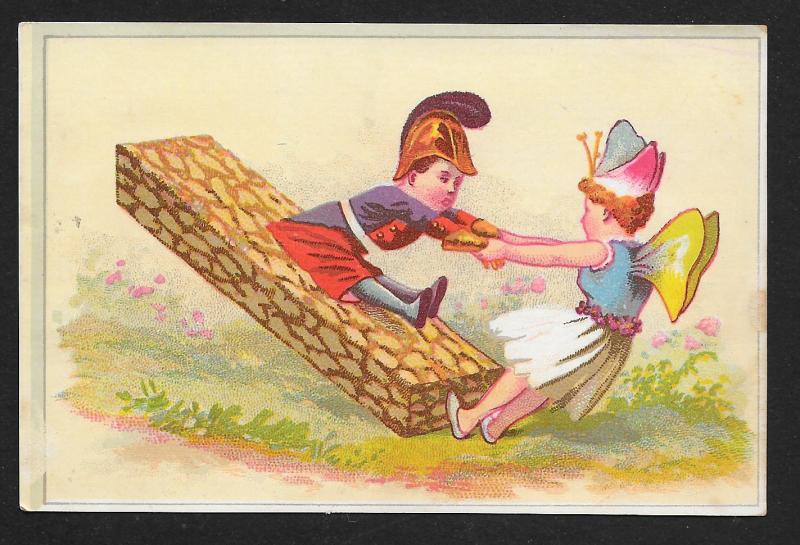 VICTORIAN TRADE CARD Fairy Girl & Military Dressed Boy