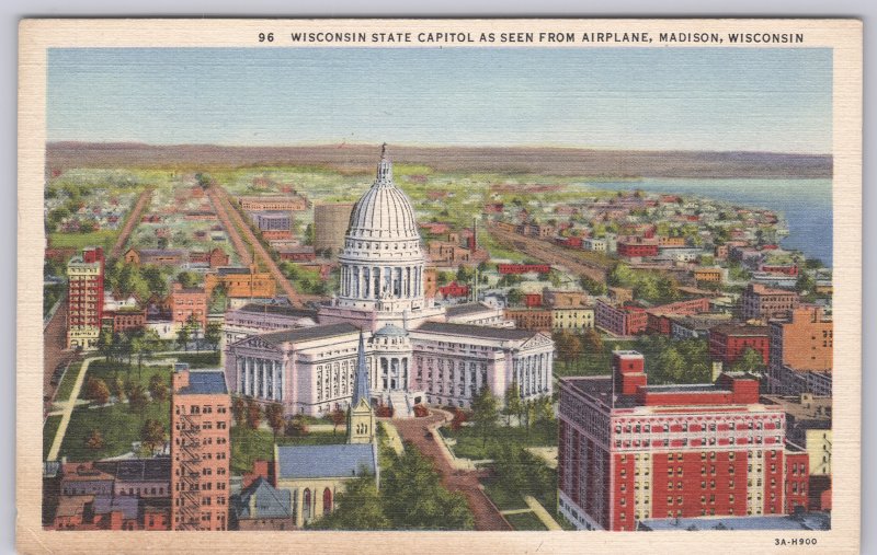 Madison, Wis., Wisconsin State Capitol as seen from airplane