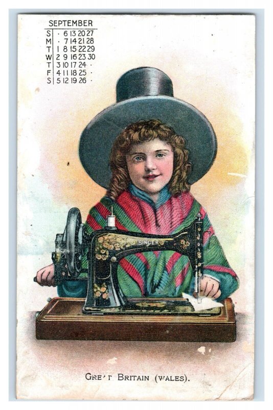 1900s Singer Sewing Machine Calendar September Great Britain Wales P210