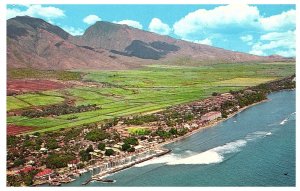 Aerial View Historic Lahaina Maui Postcard w Yacht Harbor Pioneer Inn Ocean View