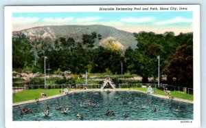 SIOUX CITY, Iowa IA ~ Riverside SWIMMING POOL and Park ca 1940s Linen Postcard