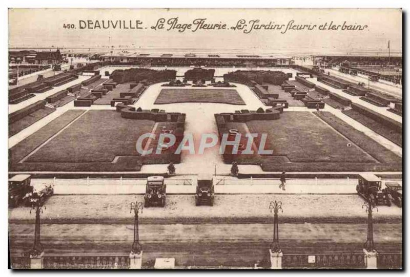 Old Postcard Deauville La Plage Fleurie The flower gardens and the Baths