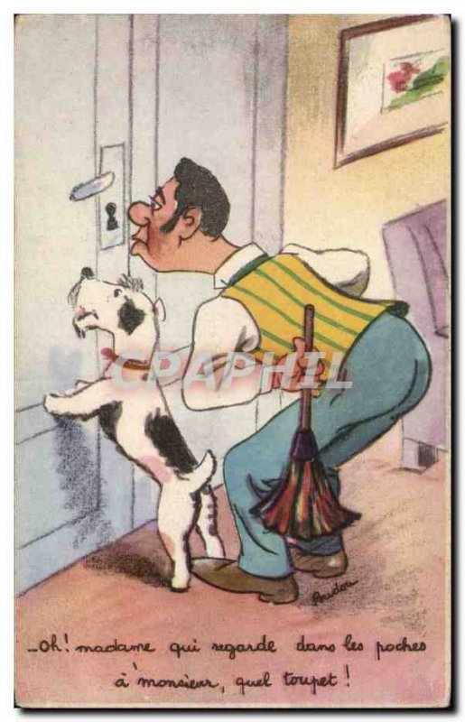 Humor - Illustration - Peeping - dog - dog - Old Postcard