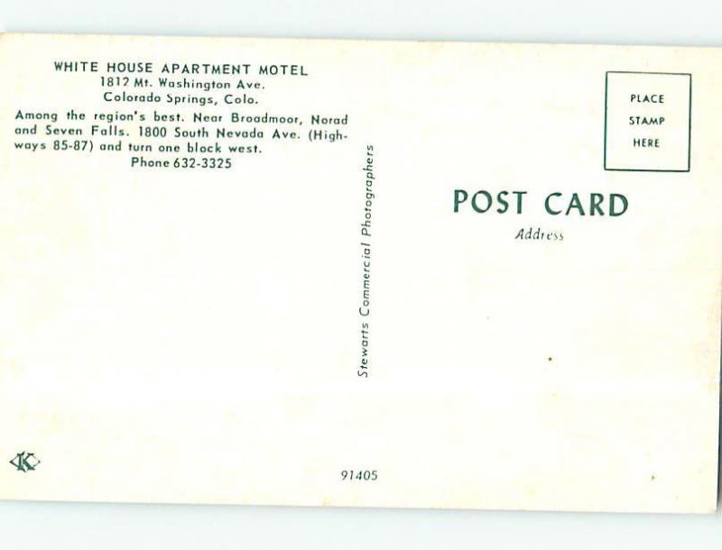 Pre-1980 WHITE HOUSE APARTMENT MOTEL Colorado Springs Colorado CO n9893