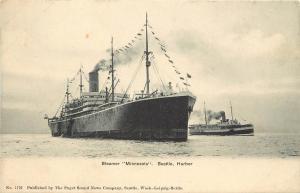 c1905 Postcard; Steamer Minnesota Seattle Harbor, Orient Steamship Line