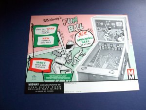 FUN BALL 1966 ORIG NOS BASEBALL ARCADE GAME MACHINE FLYER BROCHURE