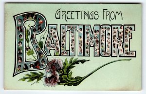 Greetings From Baltimore Maryland Postcard Large Letter 1909 Make In Germany