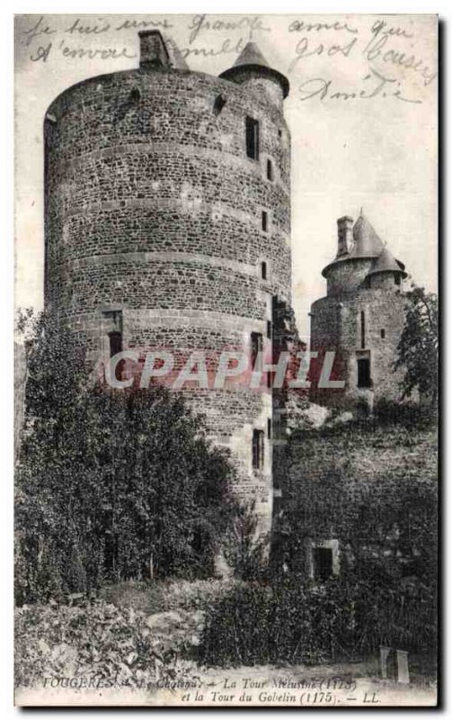 Old Postcard Fougeres Melusine Tower and the Tower of Goblin