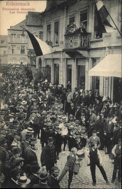 Echternach Luxembourg Parade Marching Band Violins c1910 Vintage Postcard