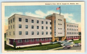 MOBILE, Alabama AL ~ Hotel SEAMAN'S CLUB St. Joseph Street c1940s Linen Postcard