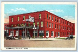 c1924 Brown Hotel & Restaurant Building Classic Car Rochester Minnesota Postcard