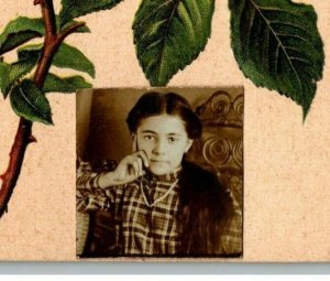 Vintage 1910's Postcard Beautiful Yellow Rose Portrait Photo of Young Girl