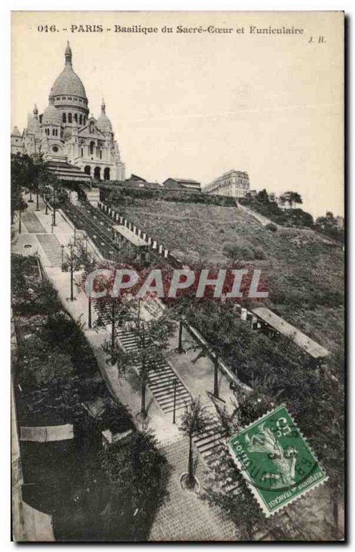 Old Postcard Paris Basilique du Sacre Coeur and Montmartre Funicular