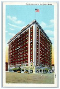 c1920 Hotel Blackhawk & Restaurant Building Classic Cars Davenport Iowa Postcard