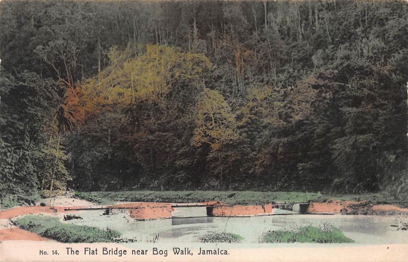 The Flat Bridge Near Bog Walk, Jamaica, Early Hand Colored Postcard, Unused