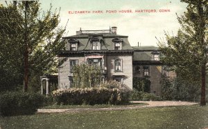 Vintage Postcard Elizabeth Park Pond House & Pine Trees Hartford Connecticut CT