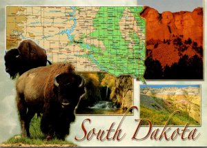 South Dakota State Map With Buffalo Mount Rushmore & More