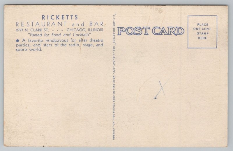 Roadside~Ricketts Restaurant Interior View~Chicago Illinois~Vintage Postcard 