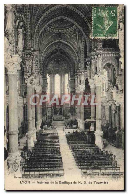 Postcard Old Lyon Interior of the Basilica of N D Fourviere