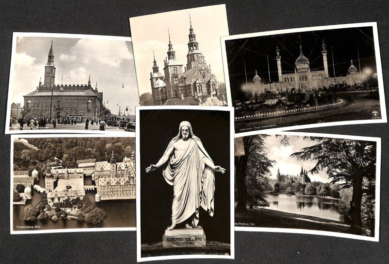 Lot of 6 real photo postcards 1940`s Denmark Copenhagen architecture castle