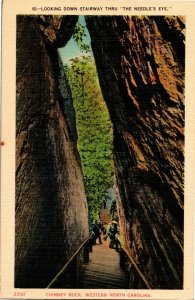 Stairway Through Needle's Eye, Chimney Rock NC Vintage Postcard G36