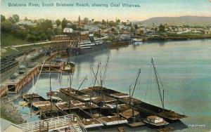 C-1910 Brisbane River Coal Wharves Australia postcard 11964