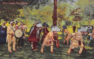 Indian War Dance Chiefs in Headdress Regalia 1940s Linen Postcard
