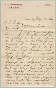 Corning Iowa~Dentist Barnhart to Dr Griffin of Mapleton Iowa~1900 For Advice PC