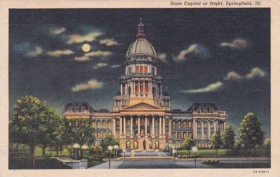 Illinois Springfield State Capitol At Night 1939