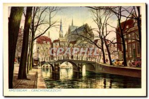 Old Postcard Netherlands Amsterdam Grachtengezicht