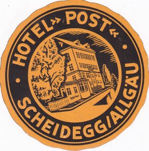 Germany Scheidegg Hotel Post Vintage Luggage Label sk2044