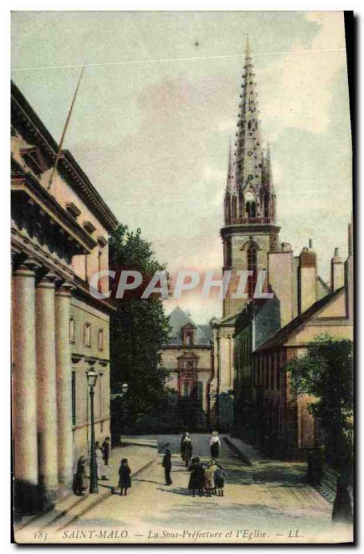 Old Postcard Saint Malo Under Prefecture and The Church