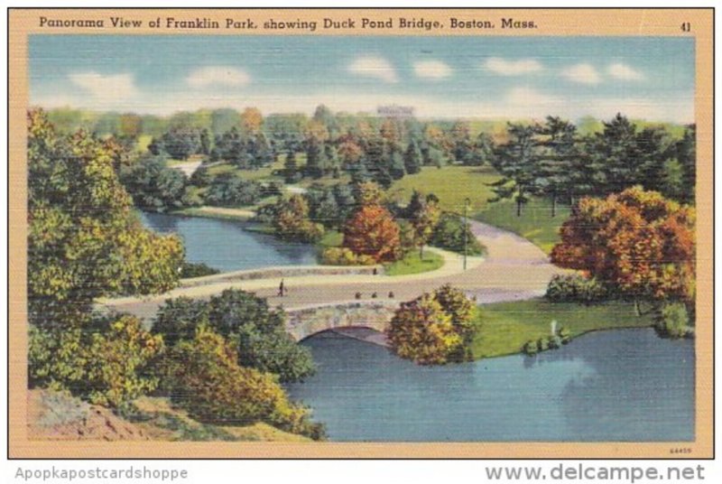 Panorama View Of Franklin Park Showing Duck Pond Bridge Boston Massachusetts