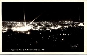 Real Photo Postcard Birds Eye View Lights of Premiere Night Hollywood California