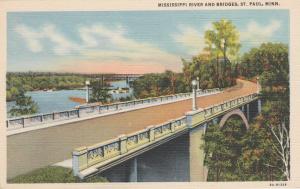 Bridges over Mississippi River - St Paul MN, Minnesota - Linen