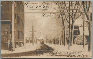 POTSDAM NY DEPOT STREET ANTIQUE REAL PHOTO POSTCARD RPPC