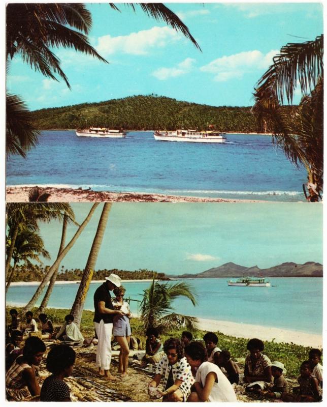 Fiji Blue Lagoon Cruise Boats and Curio Market Lot of 2 Postcards 1960s