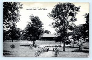 Postcard OK Hugo Ansley Park Boy Scout Cabin BSA I12