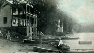 c. 1910 Hotel Richardson Crooked Lake, IN Boats Beach Postcard P14