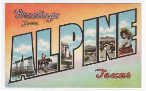 Greetings from Alpine Texas Large Letter linen postcard