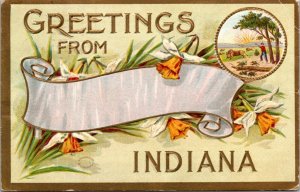 Postcard Large Letter Greetings From Indiana Travel Tourist Landscape Flowers